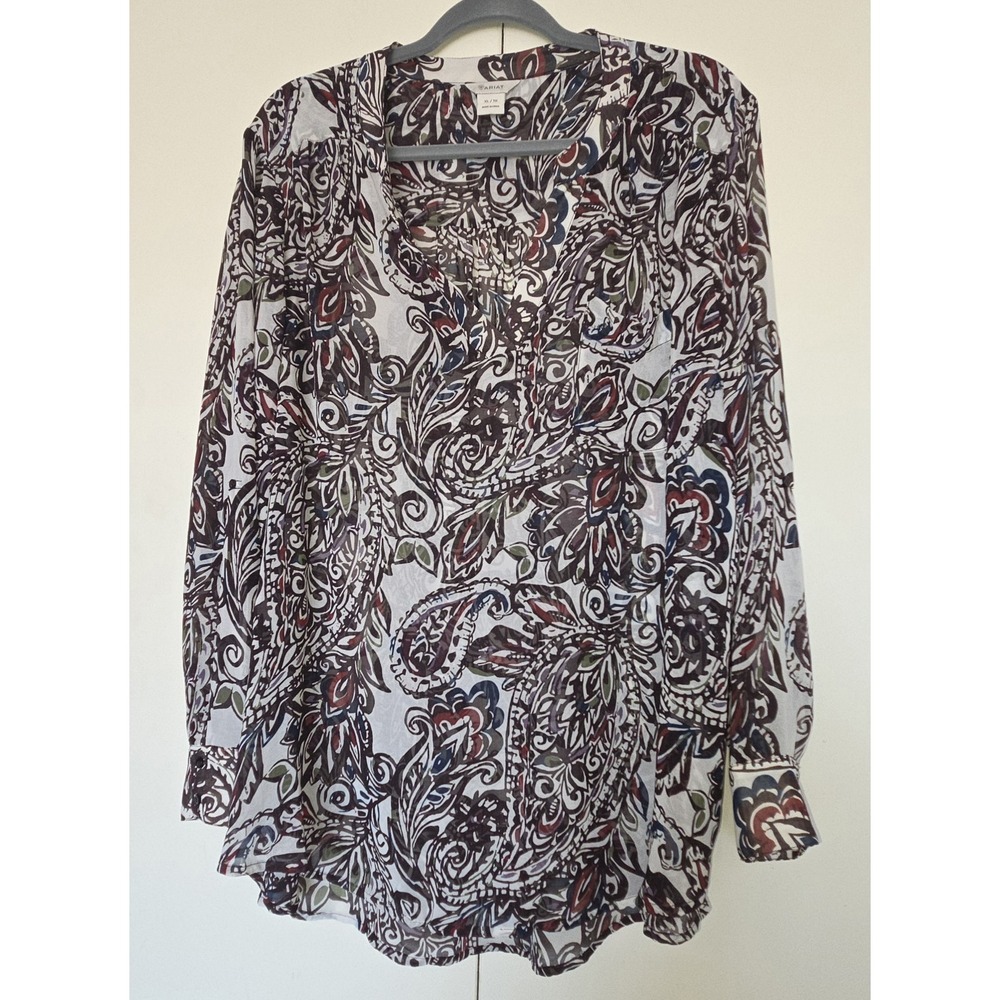 Ariat Western Semi-Sheer Paisley Top Women's Size XL Boho, Festival, Country